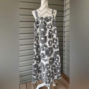 Loft firework tiered square neck midi whisper white/black linen blend dress LP